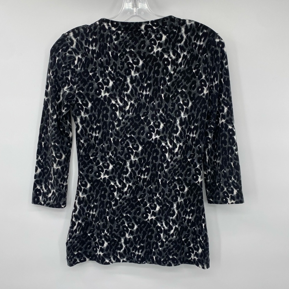 St. John Leopard Print Knit Top Nordstrom Exclusive Size P Petite 3/4 Sleeve - Picture 3 of 8